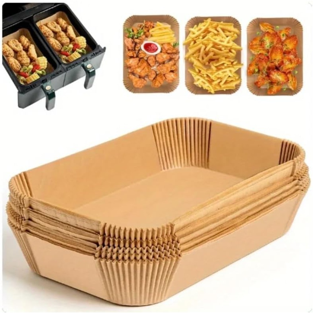 Kitchen Baking Paper - กระดาษรองอบสำหรับหม้อทอดไร้น้ำมันแบบใช้แล้วทิ้ง รูปทรงสี่เหลี่ยมผืนผ้า 50/100 ชิ้น อุปกรณ์เสริมสำหรับครัว ทนน้ำมัน