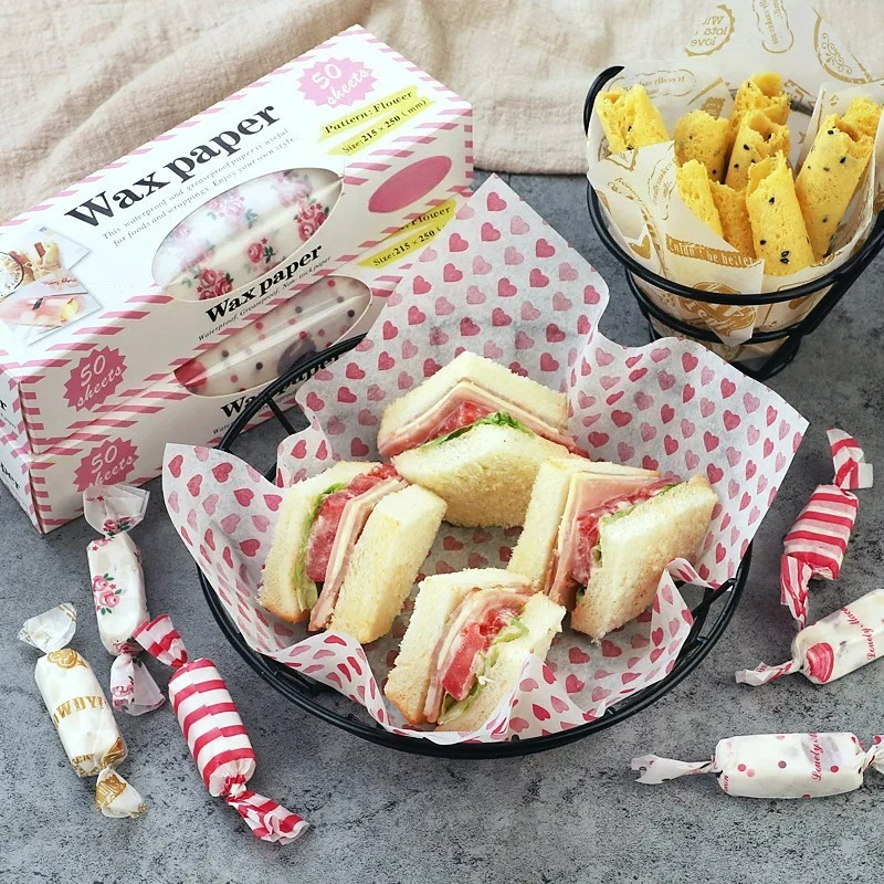 Kitchen Baking Paper - กระดาษกันน้ำมันสำหรับอาหาร 50 แผ่น, กระดาษห่อแซนด์วิชและเบอร์เกอร์แบบพิมพ์ลาย, แผ่นรองอบและถาดกระดาษสำหรับบรรจุภัณฑ์อาหาร