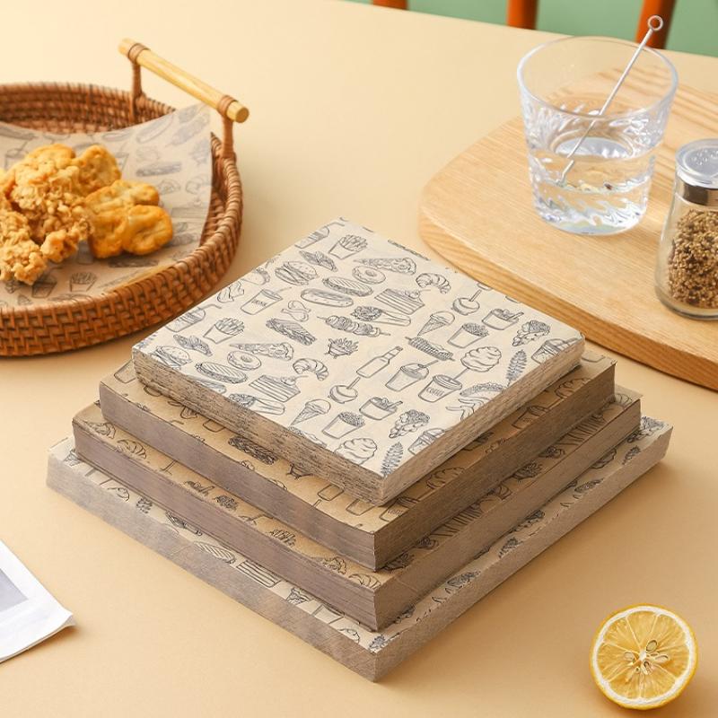 Kitchen Baking Paper - กระดาษห่ออาหารกันน้ำมัน 100 ชิ้น สำหรับห่อเบอร์เกอร์ เฟรนช์ฟรายส์ แซนวิช