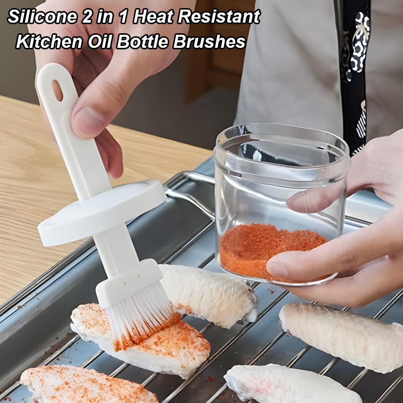 Kitchen Baking Brush - แปรงซิลิโคนทนความร้อน 2 in 1 สำหรับขวดน้ำมันในครัว แปรงทาซอส