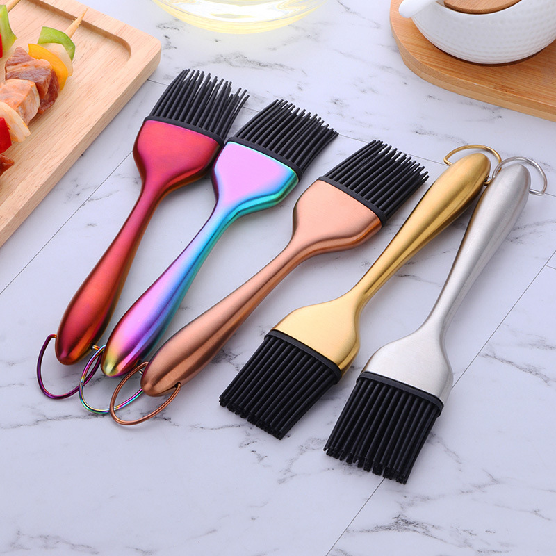 Kitchen Baking Brush - แปรงน้ำมันซิลิโคนสแตนเลส, เตาย่างไฟฟ้าในครัว, การอบแพนเค้ก, แปรงบาร์บีคิว, แปรงน้ำมันขนาดเล็ก