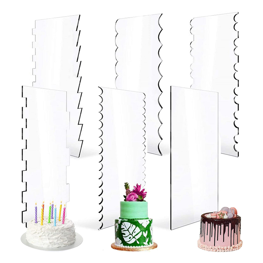 Fondant Smoother Set - 4/6 ชิ้นเค้กอะคริลิคตกแต่งชุดหวีเนยครีม Smoother Fondant Scraper เครื่องมือไอซิ่งอุปกรณ์ตกแต่ง