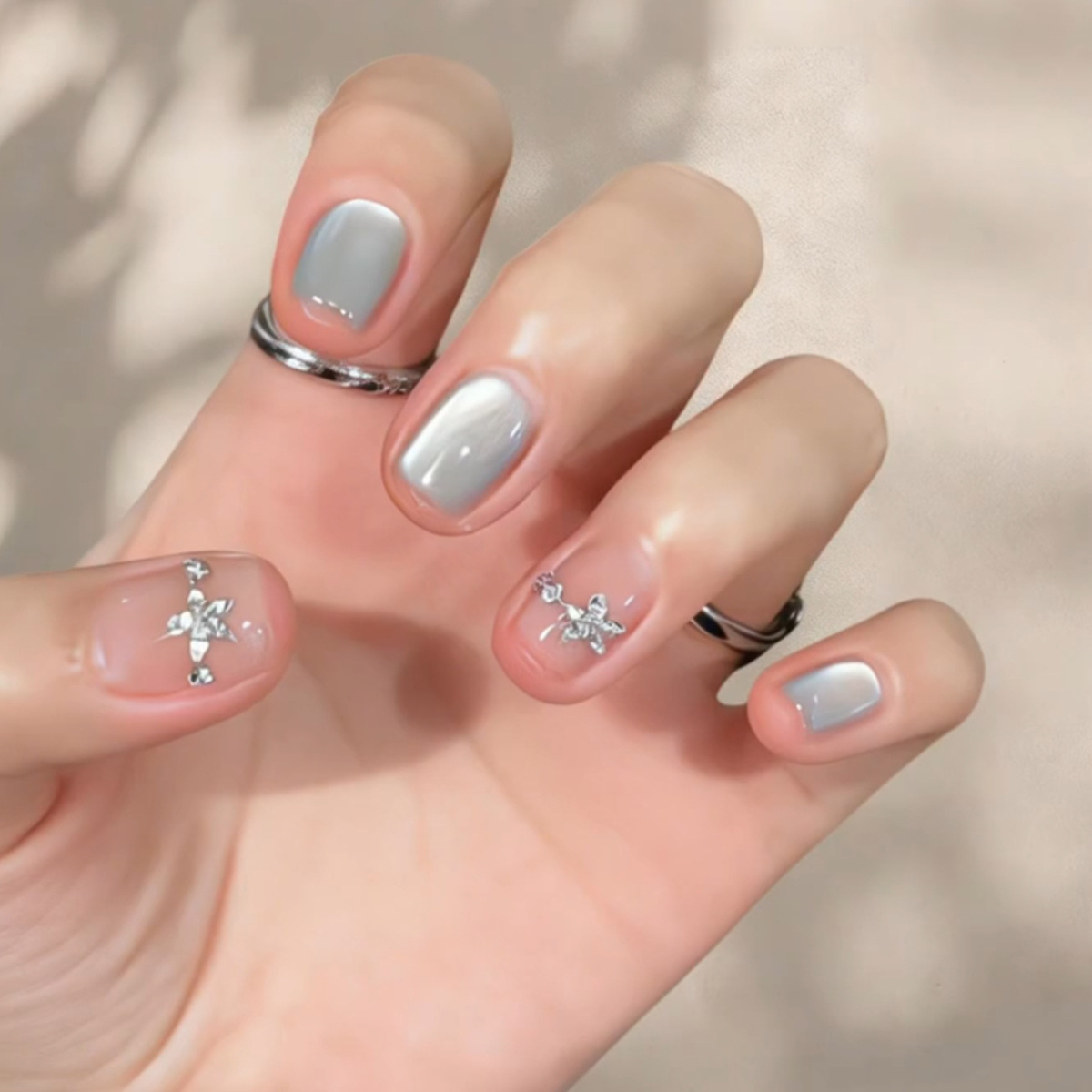 Decorating Tip Set - 24 ชิ้น เล็บปลอมแบบกดติดลายตาแมว ประดับกลิตเตอร์เรียบง่าย ลายดอกไม้เพชร สีนู้ดแบบบัลเลต์