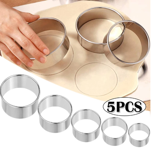 Kitchen Baking Utensils - 5PCS สแตนเลสบิสกิตแม่พิมพ์ Dumpling Skin ตัดแม่พิมพ์ DIY
