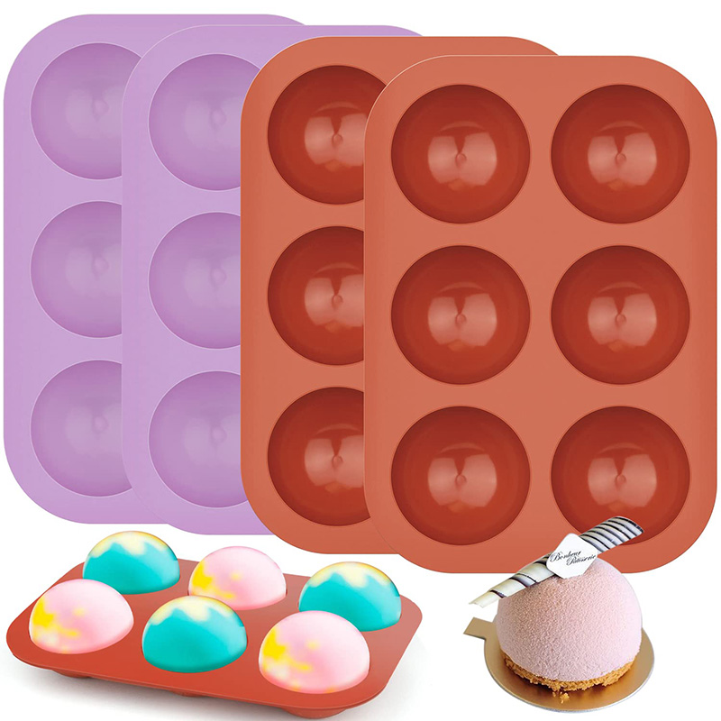 Kitchen Baking Utensils - 6 ฟันผุครึ่งวงกลมแม่พิมพ์ซิลิโคนกึ่งทรงกลมรอบโดมแม่พิมพ์,Teacake Baking Pan สําหรับตกแต่งเค้ก,ช็อกโกแลต Ice