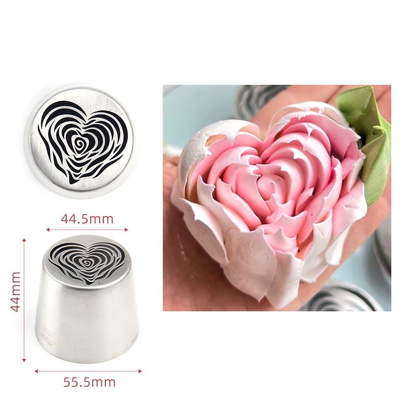 Decorating Tip Set - หัวบีบครีมรูปหัวใจลายดอกกุหลาบสแตนเลสขนาดใหญ่ แบบรัสเซีย สำหรับตกแต่งมาร์ชเมลโลว์ อุปกรณ์ทำขนม เบเกอรี่ เค้ก