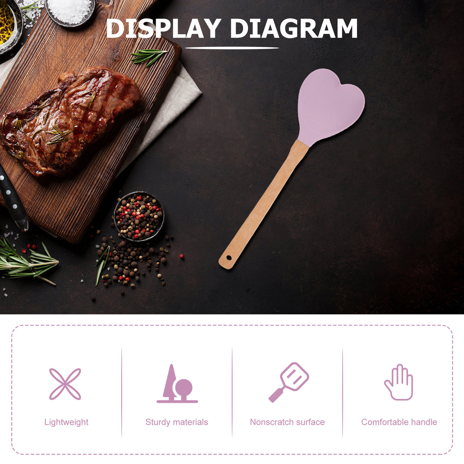 ไม้พายซิลิโคนรูปหัวใจ ด้ามไม้  - Kitchen Baking Utensils บทวิจารณ์และราคา